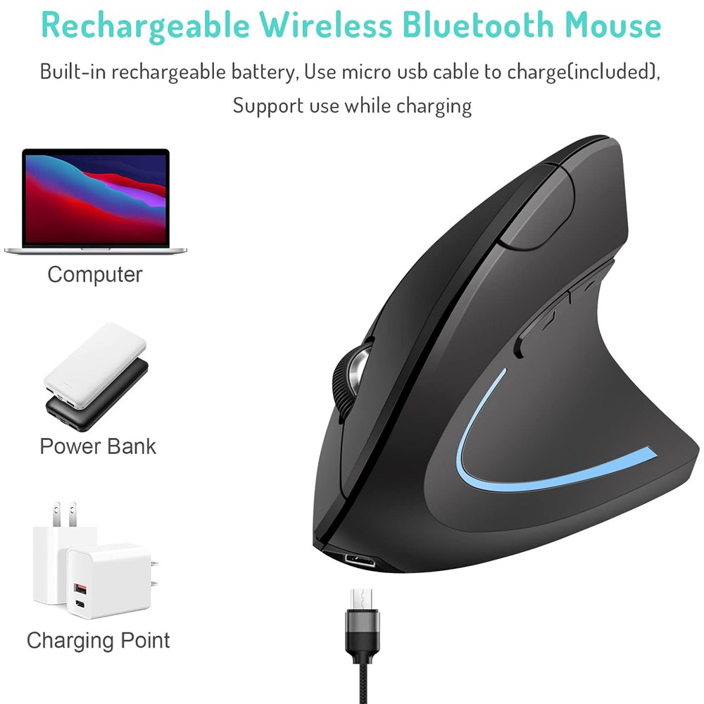 Mouse Vertical Inalambrico Ergonómico Usb Recargable Dual Mode 24hz S1472