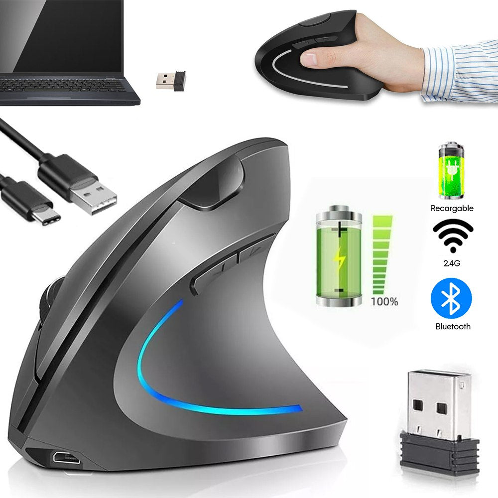 Mouse Vertical Inalambrico Ergonómico Usb Recargable Dual Mode 24hz S1472