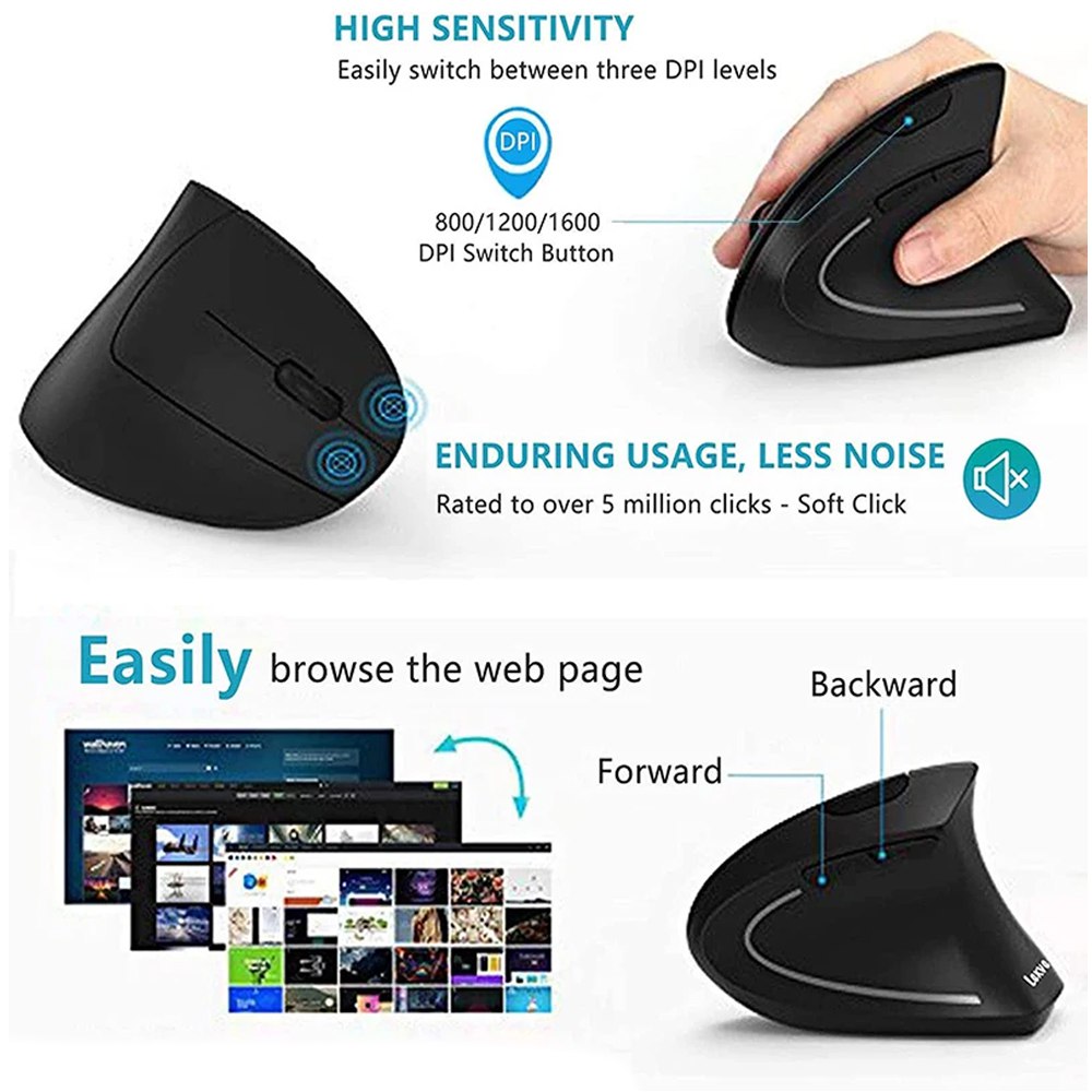Mouse Vertical Inalambrico Ergonómico Usb Recargable Dual Mode 24hz S1472