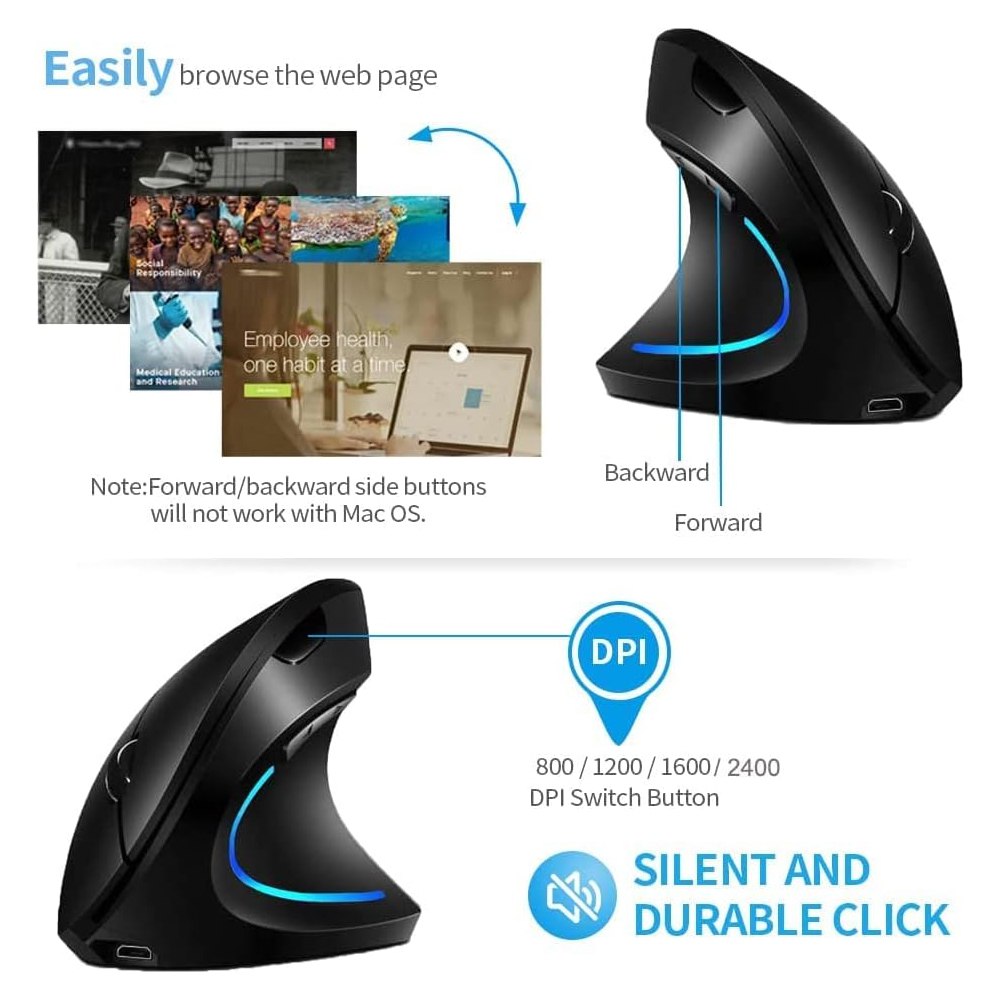 Mouse Vertical Inalambrico Ergonómico Usb Recargable Dual Mode 24hz S1472
