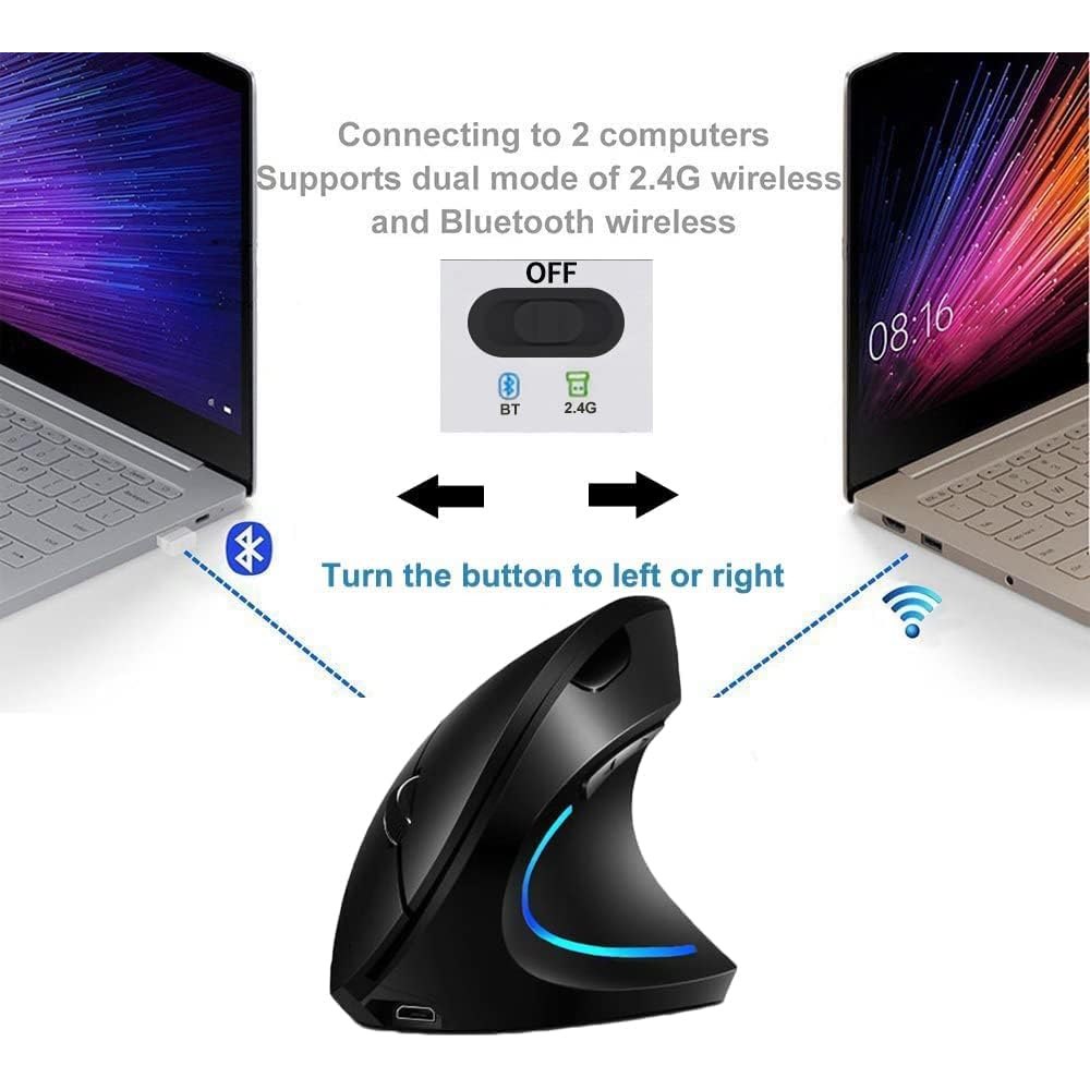 Mouse Vertical Inalambrico Ergonómico Usb Recargable Dual Mode 24hz S1472