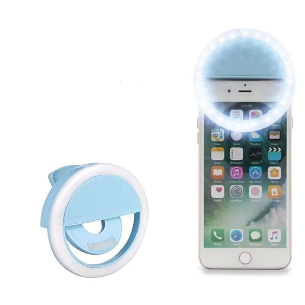 Mini Aro Selfie Anillo Luz Led con Clip para Celular Celeste S1505-1