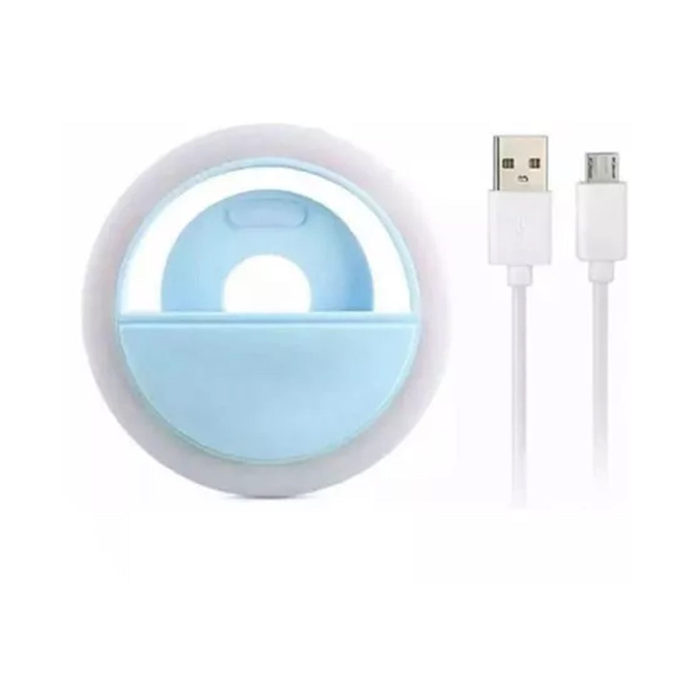 Mini Aro Selfie Anillo Luz Led con Clip para Celular Celeste S1505-1