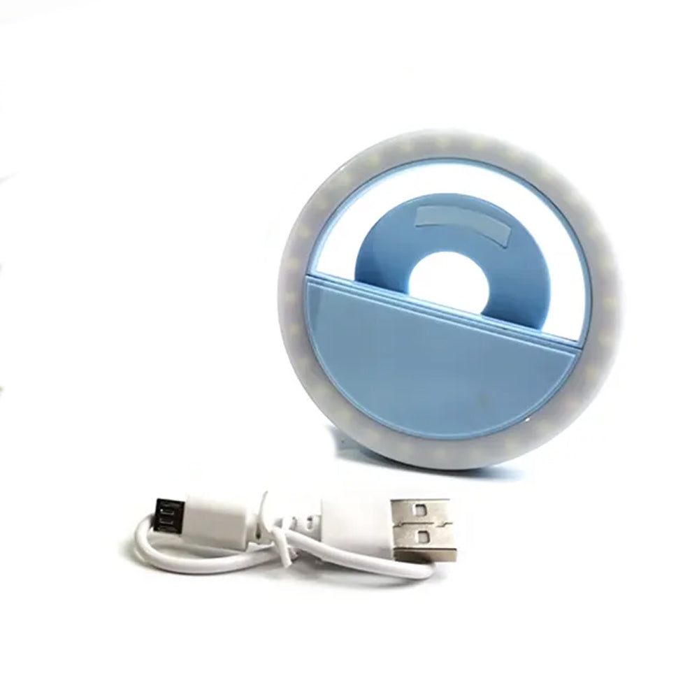 Mini Aro Selfie Anillo Luz Led con Clip para Celular Celeste S1505-1