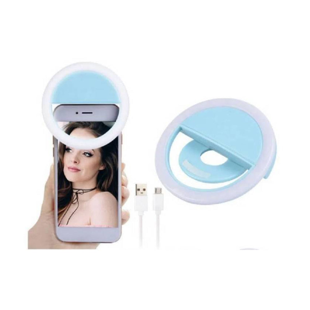 Mini Aro Selfie Anillo Luz Led con Clip para Celular Celeste S1505-1