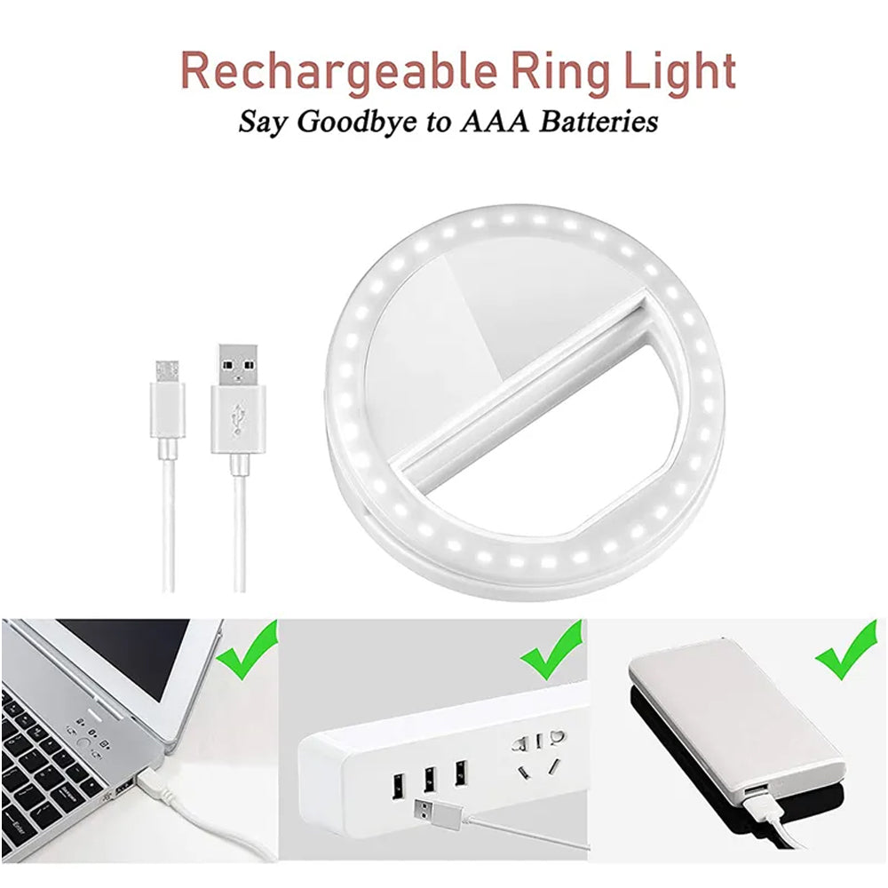 Mini Aro Selfie Anillo Luz Led con Clip para Celular Blanco S1505-3