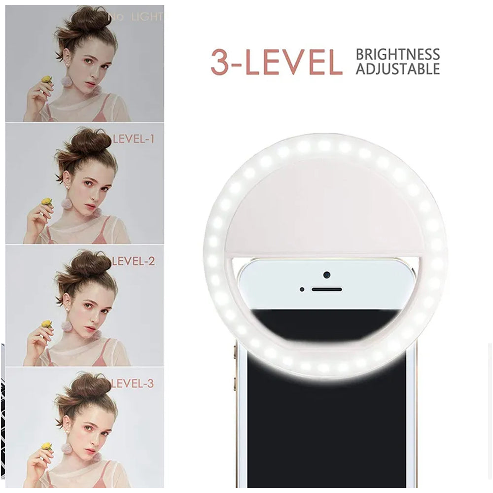 Mini Aro Selfie Anillo Luz Led con Clip para Celular Blanco S1505-3