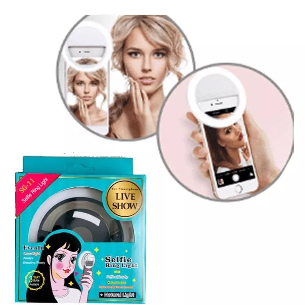 Mini Aro Selfie Anillo Luz Led con Clip para Celular Blanco S1505-3
