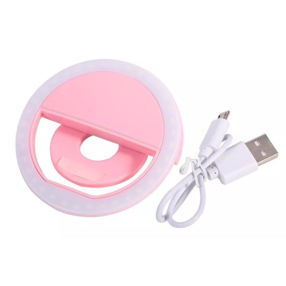 Mini Aro Selfie Anillo Luz Led con Clip para Celular Rosado S1505