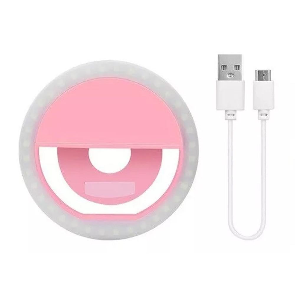 Mini Aro Selfie Anillo Luz Led con Clip para Celular Rosado S1505