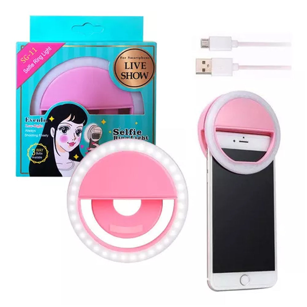 Mini Aro Selfie Anillo Luz Led con Clip para Celular Rosado S1505