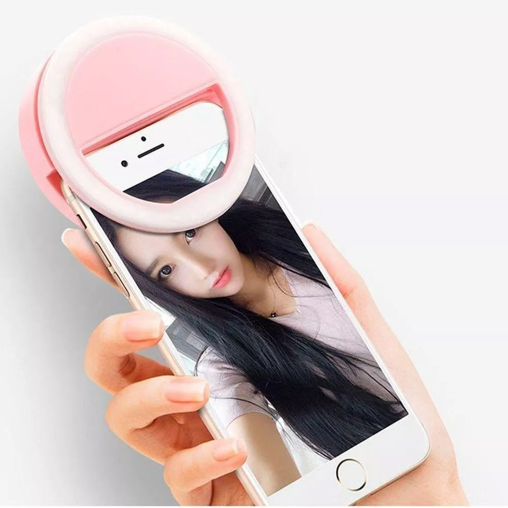 Mini Aro Selfie Anillo Luz Led con Clip para Celular Rosado S1505