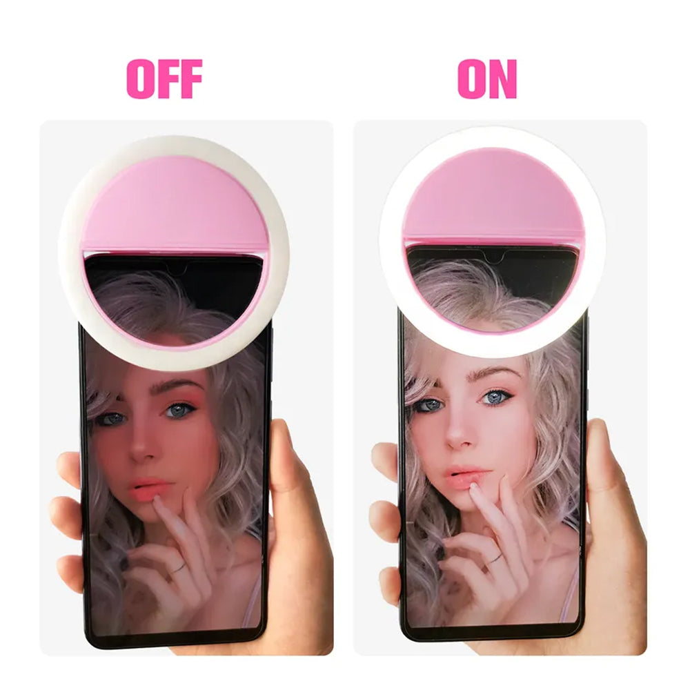 Mini Aro Selfie Anillo Luz Led con Clip para Celular Rosado S1505