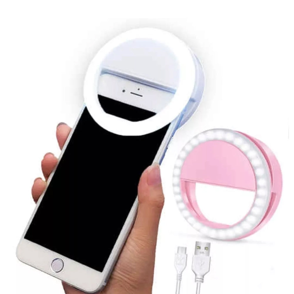 Mini Aro Selfie Anillo Luz Led con Clip para Celular Rosado S1505