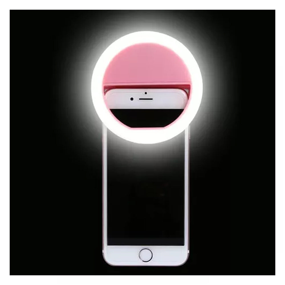 Mini Aro Selfie Anillo Luz Led con Clip para Celular Rosado S1505