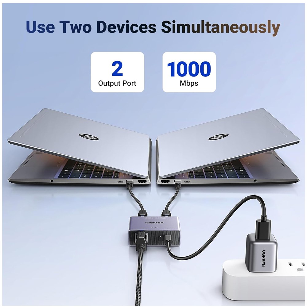 Splitter Ethernet Gigabit UGREEN NW301 | Adaptador RJ45 1 a 2 | 1000 Mbps USB-C S1521