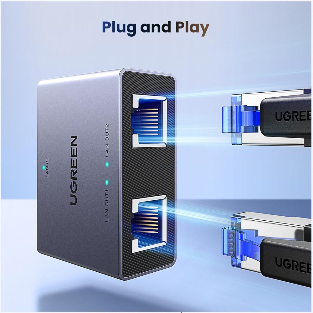 Splitter Ethernet Gigabit UGREEN NW301 | Adaptador RJ45 1 a 2 | 1000 Mbps USB-C S1521