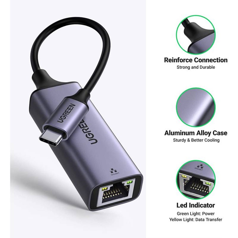 Adaptador Usb 3.1 tipo C a Rj45 UGREEN GIGABIT Lan Ethernet 1 000 MBPS S1524