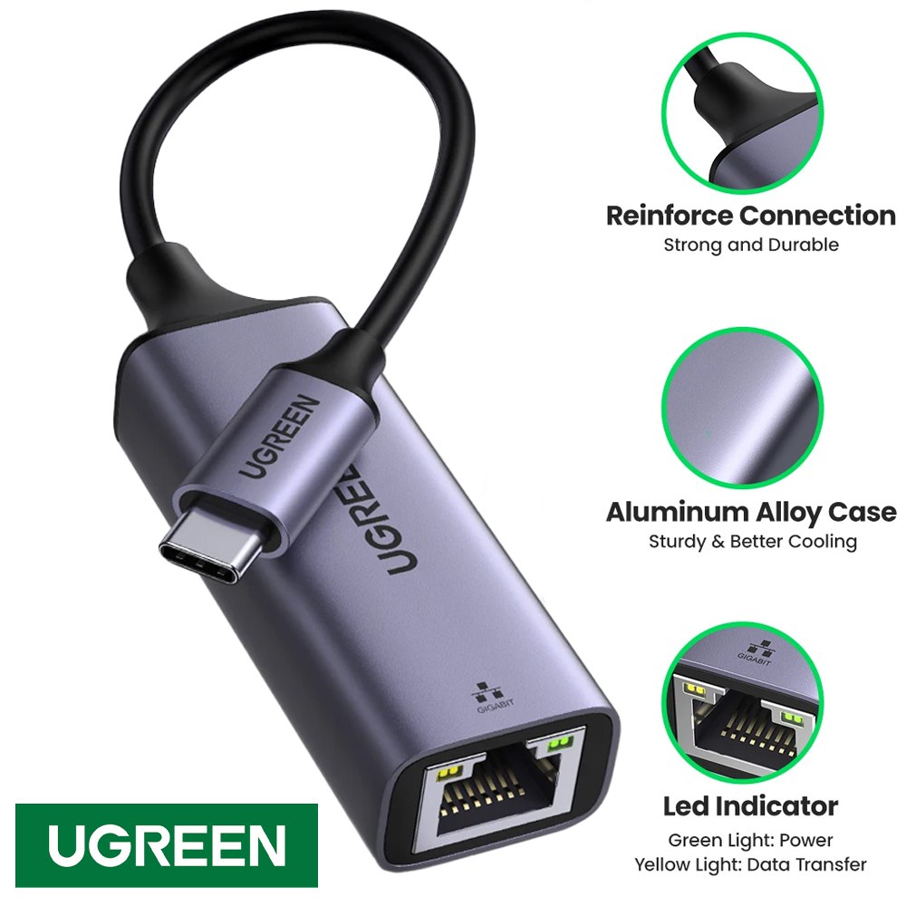 Adaptador Usb 3.1 tipo C a Rj45 UGREEN GIGABIT Lan Ethernet 1 000 MBPS S1524