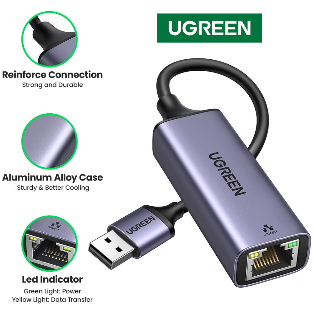 Adaptador USB 3.0 a Rj45 UGREEN GIGABIT Lan Ethernet 1 000 MBPS Red S1525