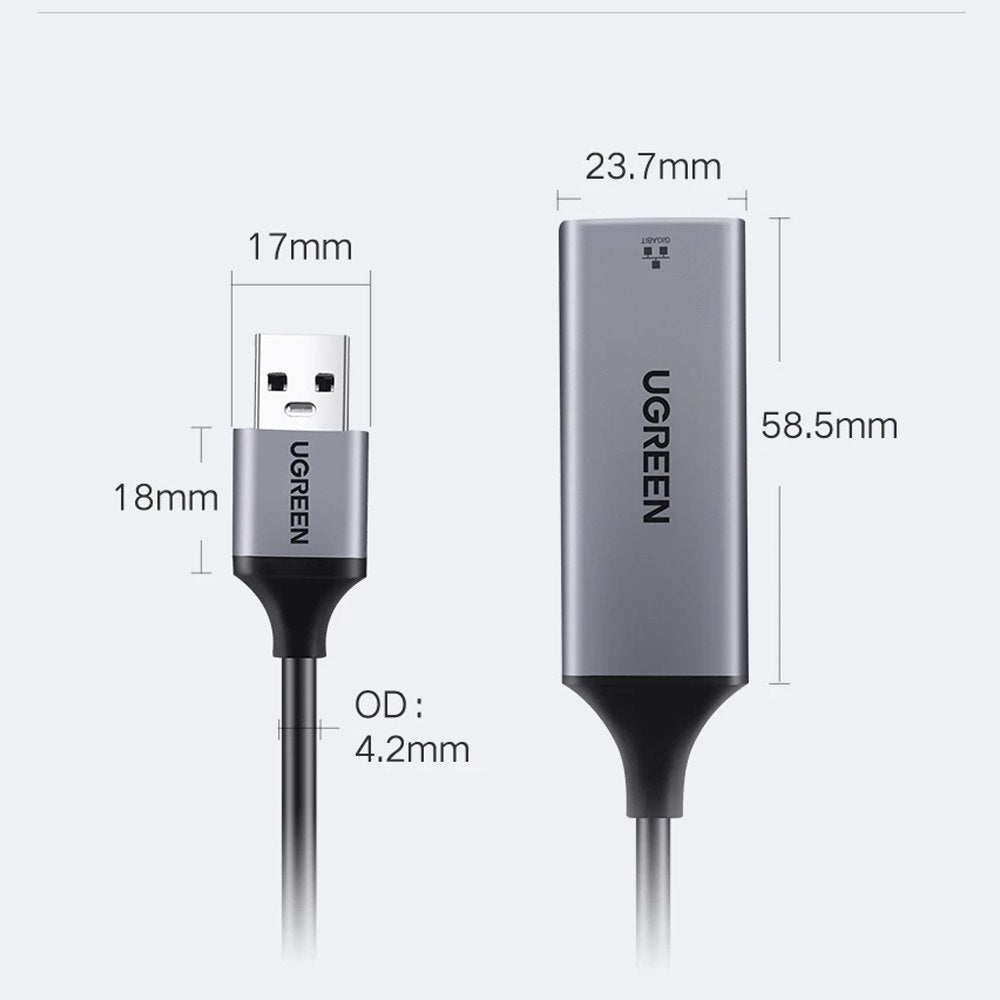 Adaptador USB 3.0 a Rj45 UGREEN GIGABIT Lan Ethernet 1 000 MBPS Red S1525