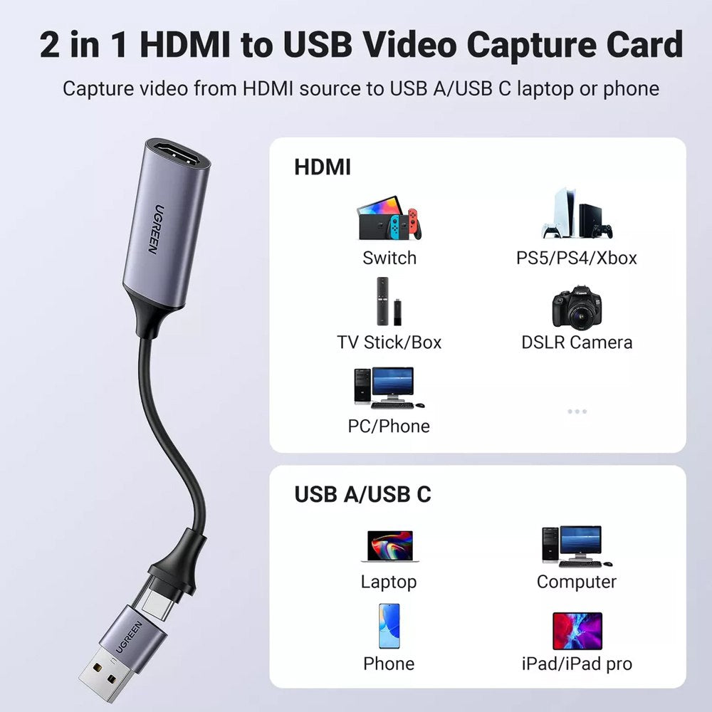 Capturadora de Video Usb 3.0 Hdmi Capture 4k UGREEN 2 en 1 Tipo C USB S1532
