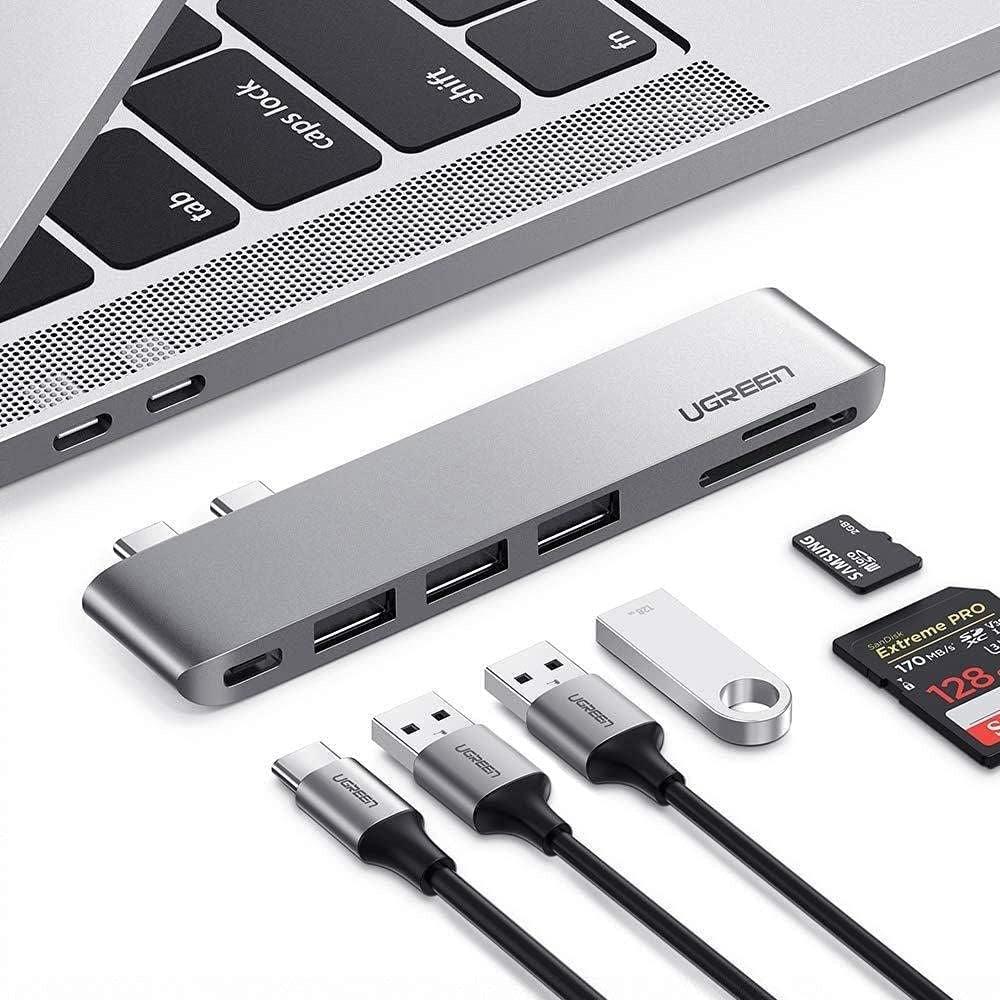 Hub 6 en 2 Dual USB-C a 3 USB 3.0 + Lector Tarjetas SD TF 5Gbps S1541
