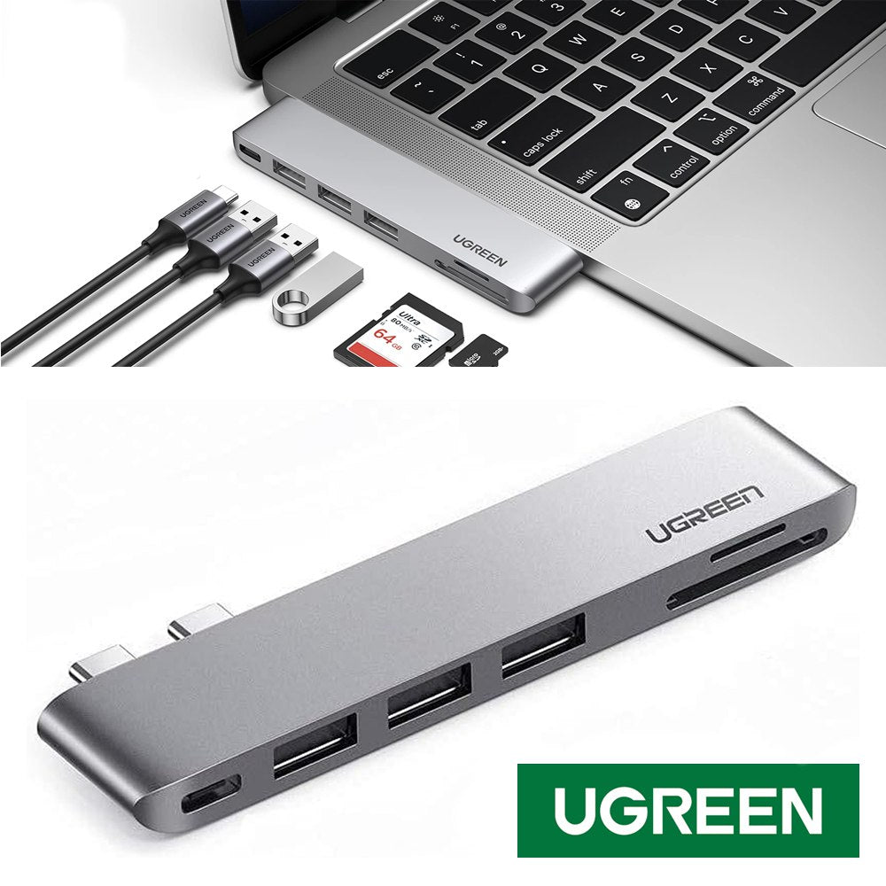 Hub 6 en 2 Dual USB-C a 3 USB 3.0 + Lector Tarjetas SD TF 5Gbps S1541