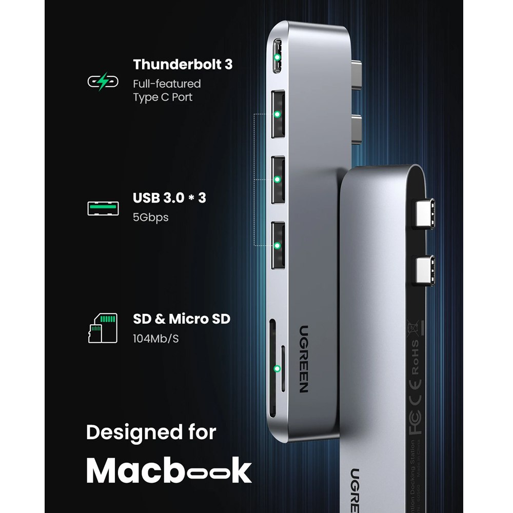 Hub 6 en 2 Dual USB-C a 3 USB 3.0 + Lector Tarjetas SD TF 5Gbps S1541
