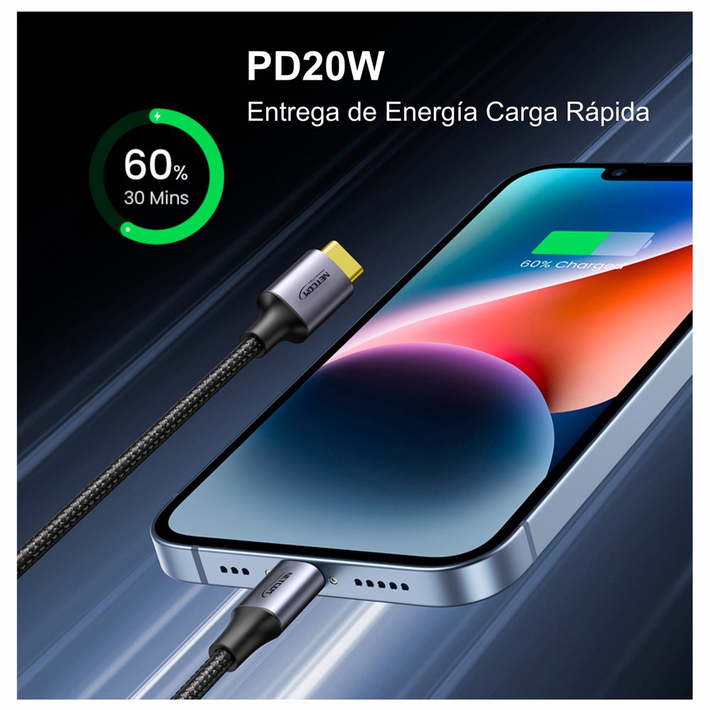 Cable USB-C TIPO C a Lightning 1.80 Metros NETCOM Carga Datos PD20W S1549