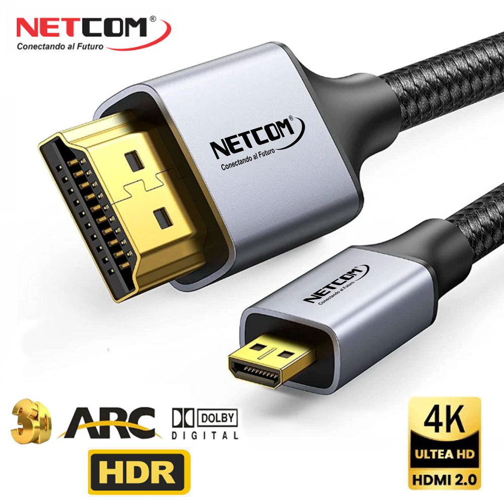 Cable Micro Hdmi a Hdmi 3 Metros NETCOM 2.0 4K 60 Hz ULTRA HD eARC S1550