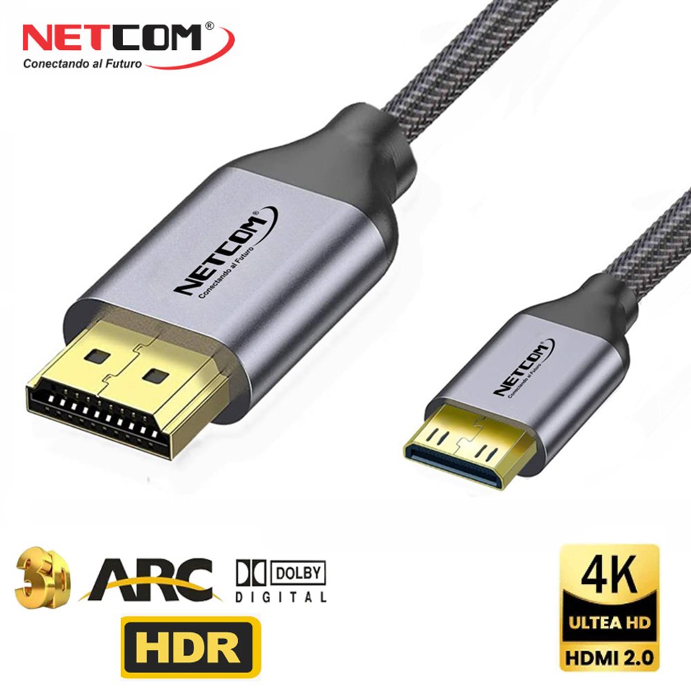 Cable Mini Hdmi a Hdmi 3 Metros NETCOM 2.0 4K 60 Hz ULTRA HD eARC S1551