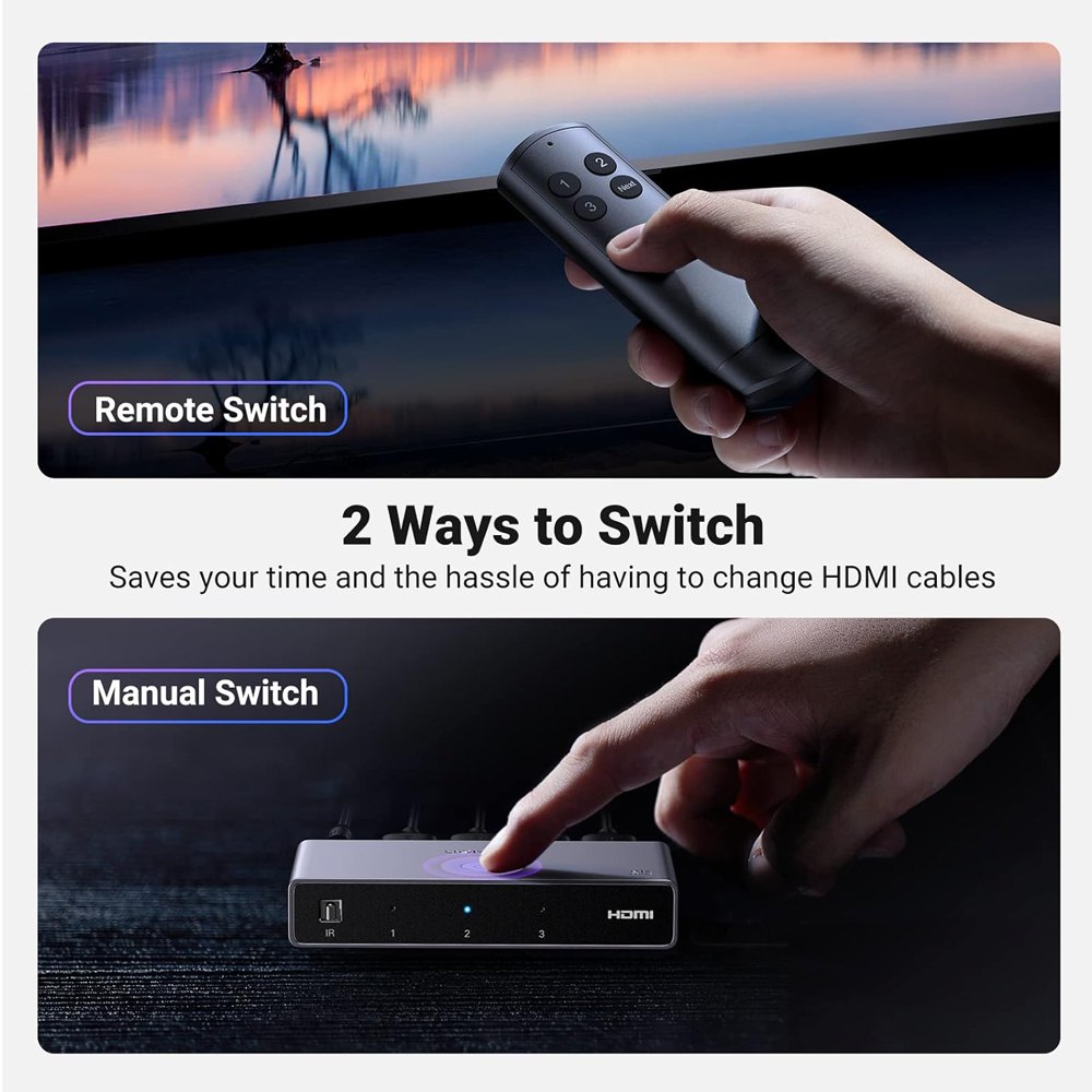 Hdmi Switch 8k 3 x1 UGREEN control remoto 3D Multiplicador HDR 8k 60hz S1552