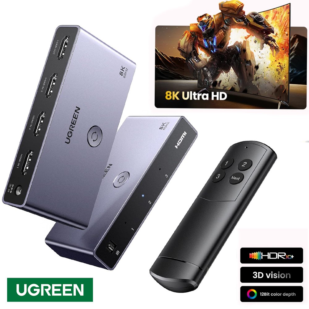 Hdmi Switch 8k 3 x1 UGREEN control remoto 3D Multiplicador HDR 8k 60hz S1552
