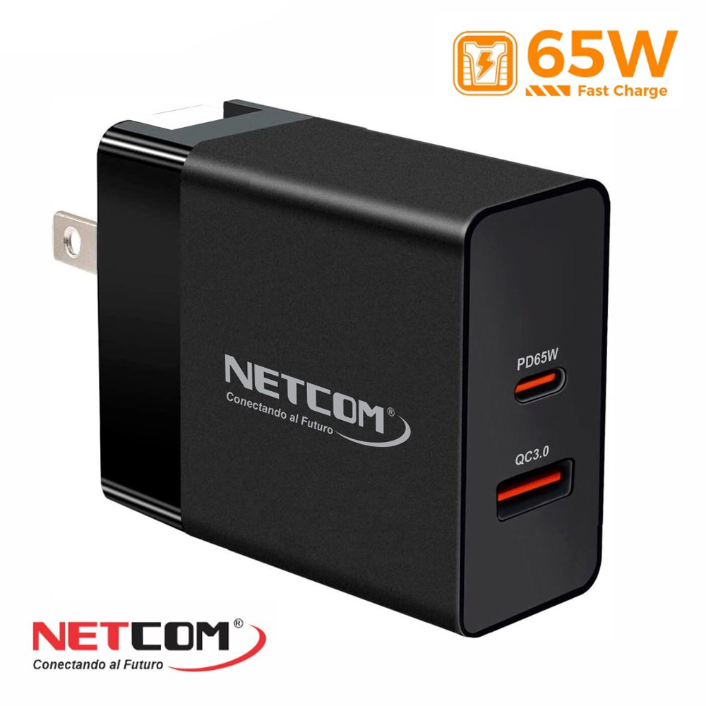 Cargador de Pared CARGA RAPIDA PD65W QC3.0 Usb 3.0 Tipo C NETCOM S1553