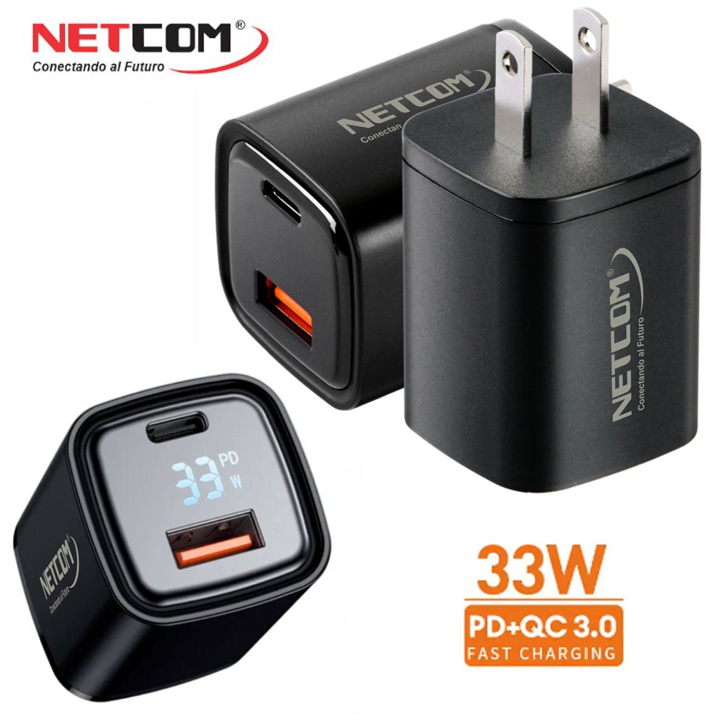 Cargador de Pared CARGA RAPIDA PD33W QC3.0 Usb 3.0 Tipo C NETCOM S1554