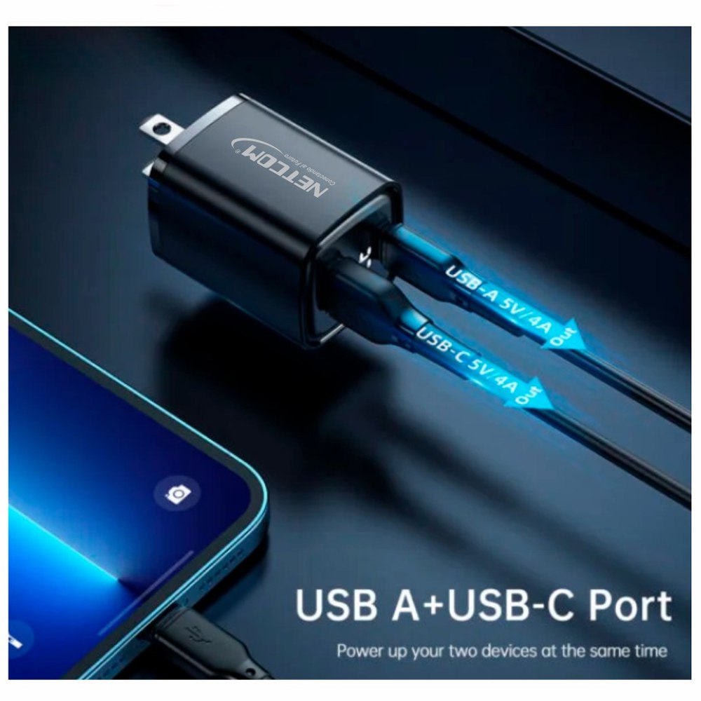 Cargador de Pared CARGA RAPIDA PD33W QC3.0 Usb 3.0 Tipo C NETCOM S1554