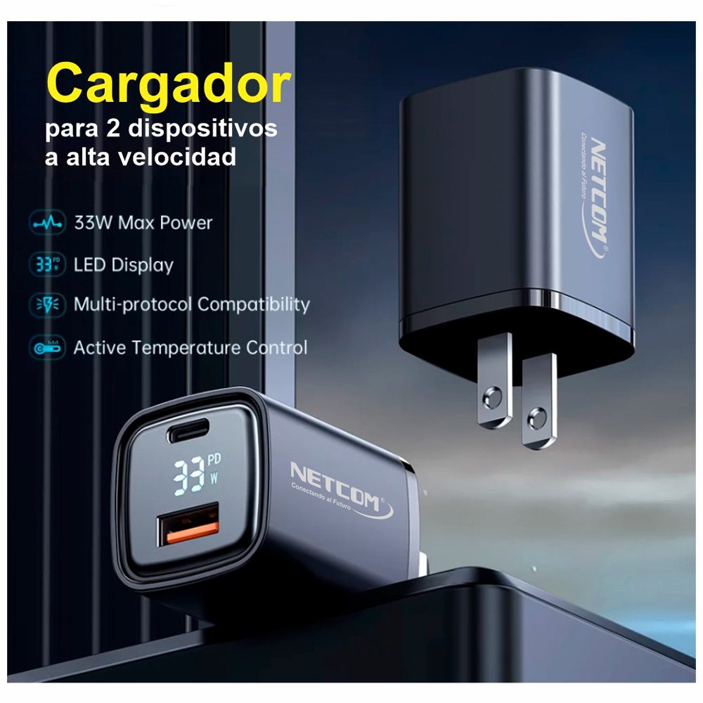 Cargador de Pared CARGA RAPIDA PD33W QC3.0 Usb 3.0 Tipo C NETCOM S1554