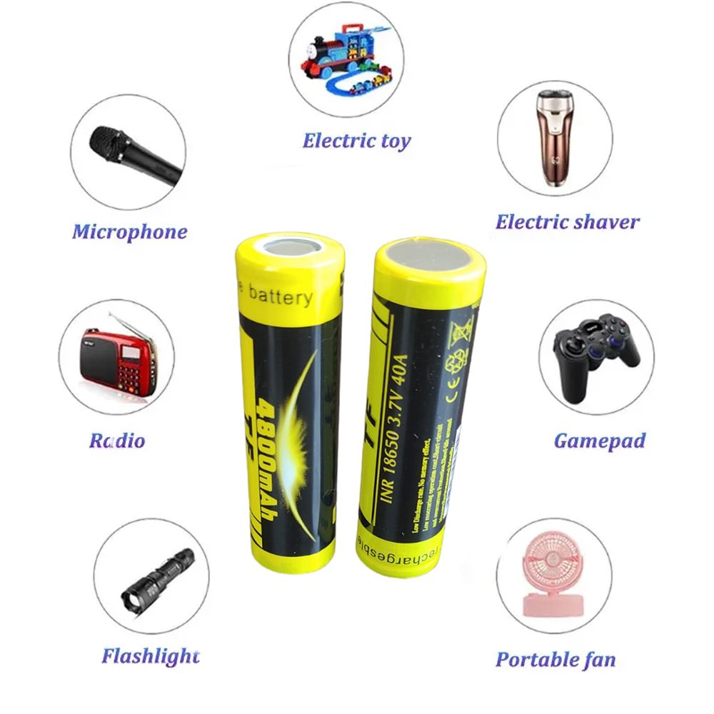 2 Baterías de Litio Recargable INR 18650 3.7V 40A 4800mAh Plana S1558