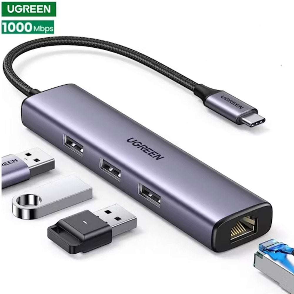 Adaptador Usb 3.1 Tipo C a Rj45 UGREEN 1 000 MBPS + HUB 3 x USB 3.0 S1560