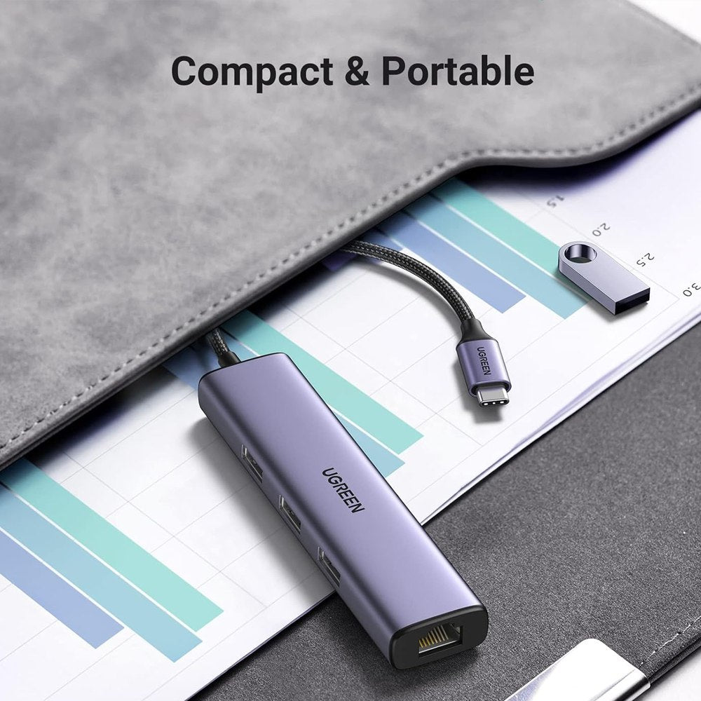 Adaptador Usb 3.1 Tipo C a Rj45 UGREEN 1 000 MBPS + HUB 3 x USB 3.0 S1560
