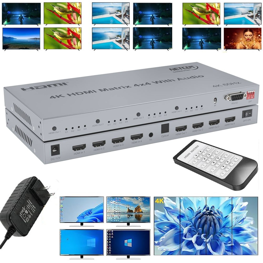 Matrix HDMI 4x4 Puertos Version 2.0 4K 60Hz Splitter Switch HDMI HDR S1572