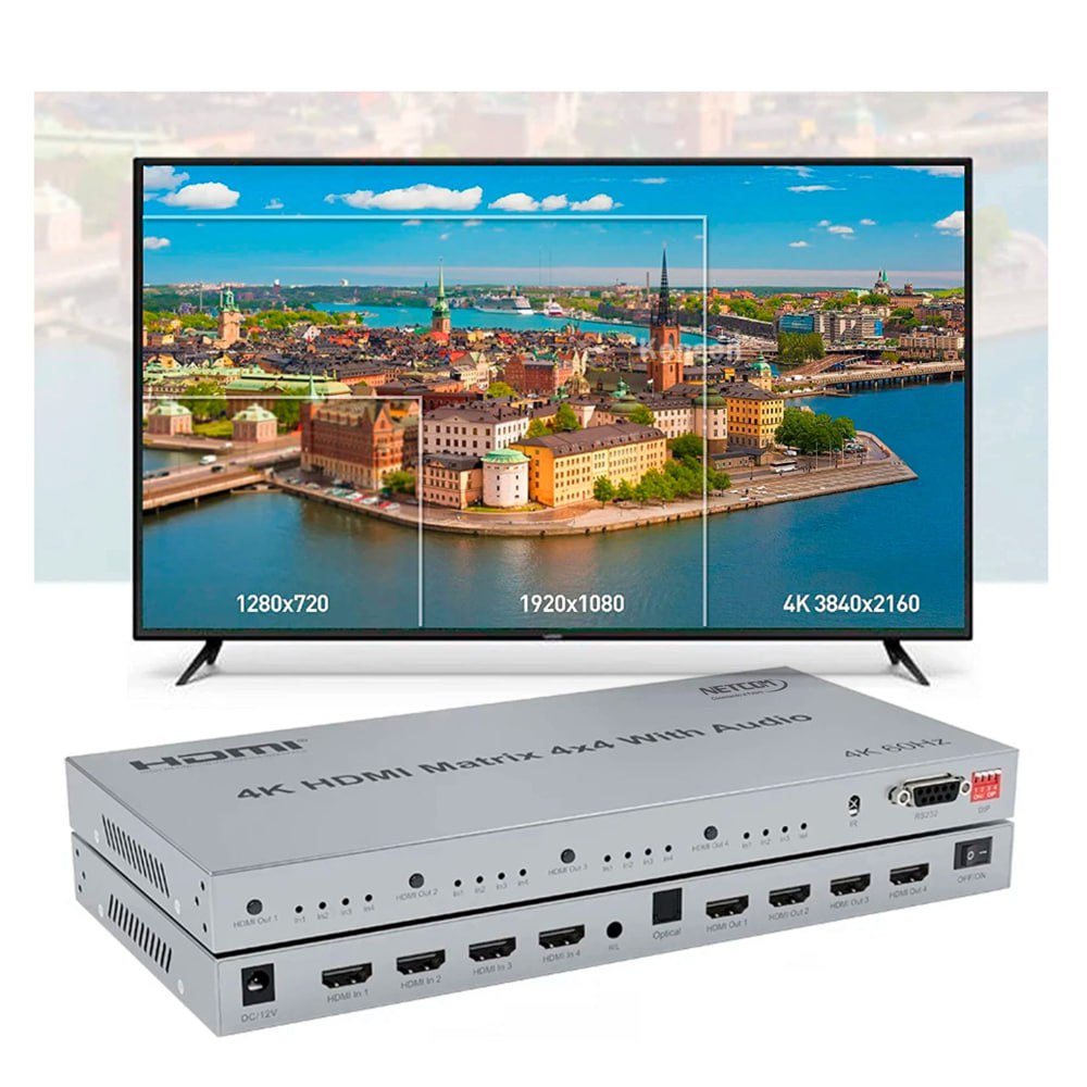Matrix HDMI 4x4 Puertos Version 2.0 4K 60Hz Splitter Switch HDMI HDR S1572