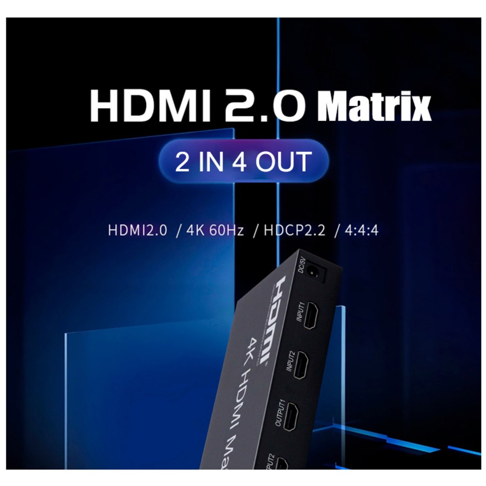 Matrix HDMI 2x4 Puertos Version 2.0 4K 60Hz Splitter Switch HDMI HDR S1573