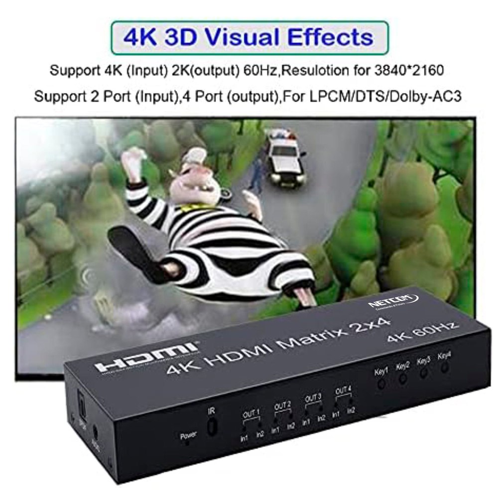 Matrix HDMI 2x4 Puertos Version 2.0 4K 60Hz Splitter Switch HDMI HDR S1573