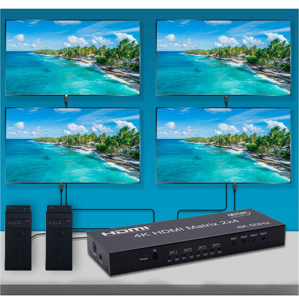 Matrix HDMI 2x4 Puertos Version 2.0 4K 60Hz Splitter Switch HDMI HDR S1573