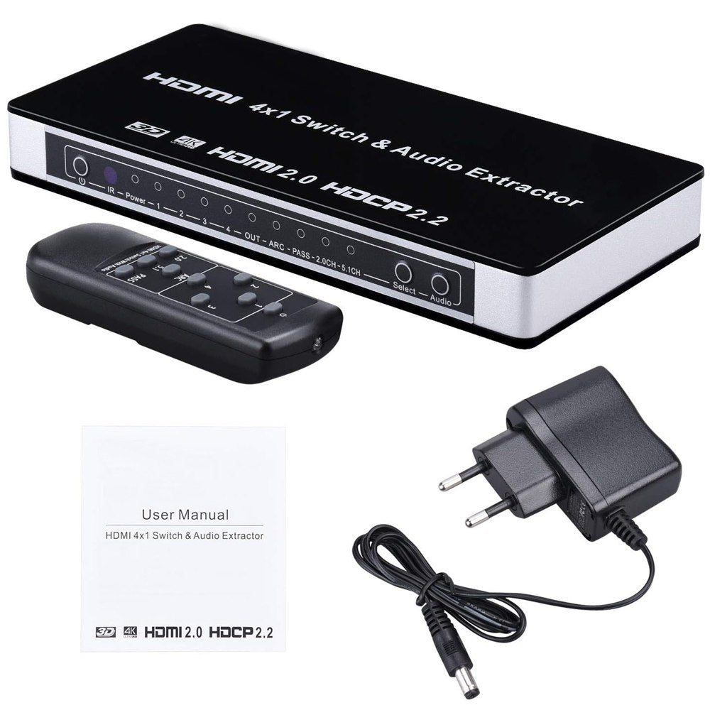 Switch HDMI 2.0 4 x 1 Extractor de Audio con Control Remoto HDCP 2.2 S1574