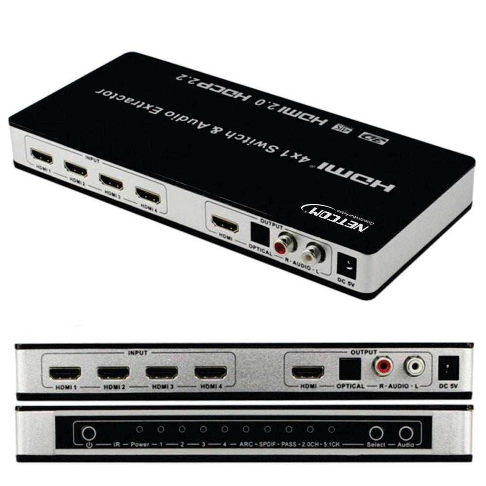 Switch HDMI 2.0 4 x 1 Extractor de Audio con Control Remoto HDCP 2.2 S1574
