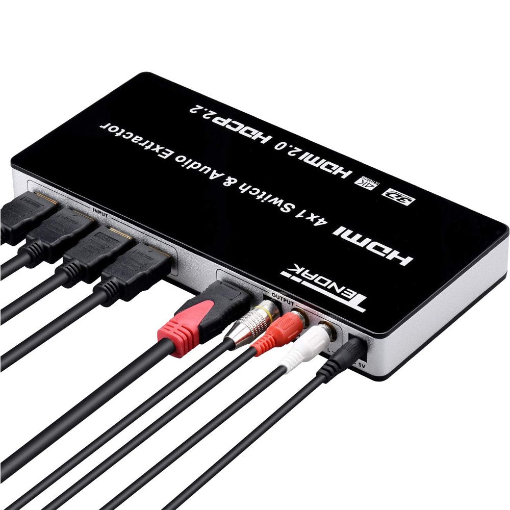 Switch HDMI 2.0 4 x 1 Extractor de Audio con Control Remoto HDCP 2.2 S1574