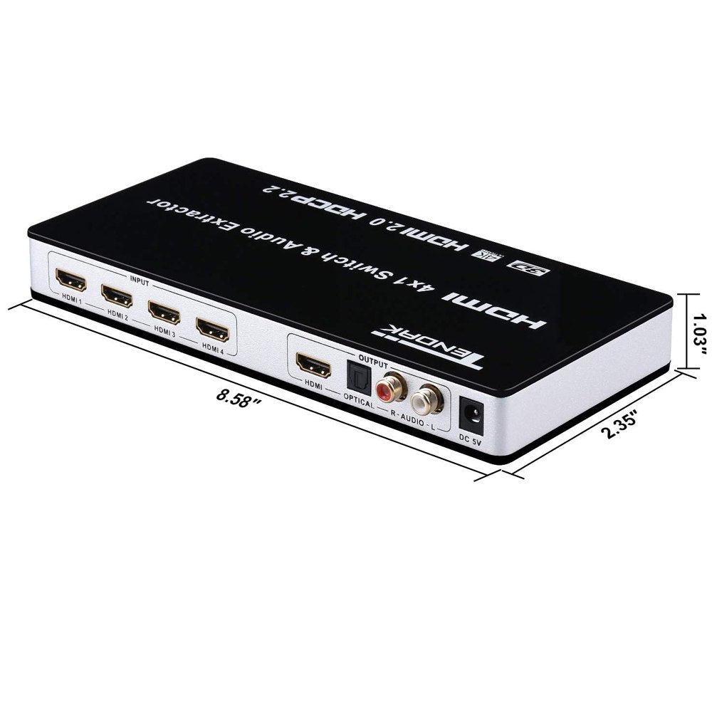 Switch HDMI 2.0 4 x 1 Extractor de Audio con Control Remoto HDCP 2.2 S1574